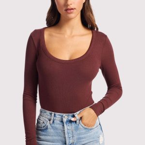 Slinky Rib Long Sleeve Bodysuit | Black Cherry