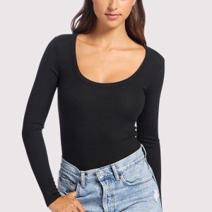 Slinky Rib Long Sleeve Bodysuit | Black