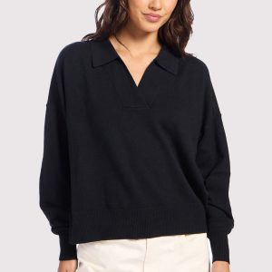 Luxe Knit Polo Sweater | Black