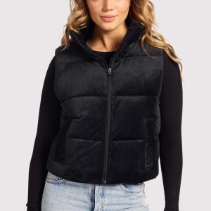 Ribbed Velour Puffer Vest | Black
