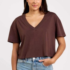 Boxy V-Neck Tee | Coffee