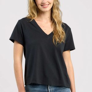 Vintage Cotton V-Neck Everyday T-Shirt | Black