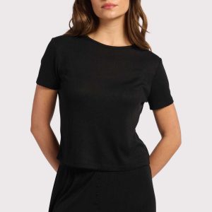 Heart Pointelle Pajama Tee | Black