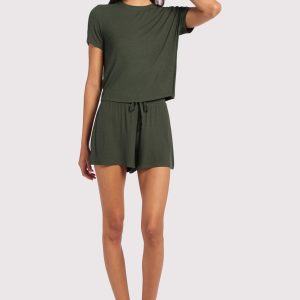 Ribbed Pajama Short Set | Darkest Olive