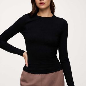 Slinky Rib Long Sleeve Shirt | Black