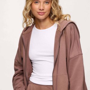Core Fleece Two Way Zip Hoodie | Cocoa