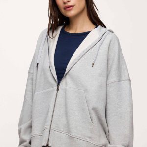 Core Fleece Two Way Zip Hoodie | Heather Grey