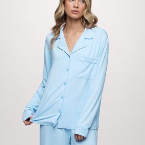 Long Sleeve Button-Up Pajama Shirt | Sky