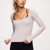 Sporty Rib Portrait Long Sleeve Top | Fog