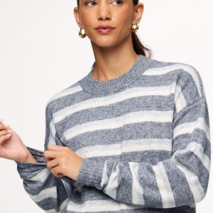 Cozy Knit Stripe Sweater | Charcoal Stripe