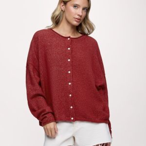 Cozy Knit Boxy Cardigan | Heather Scarlet